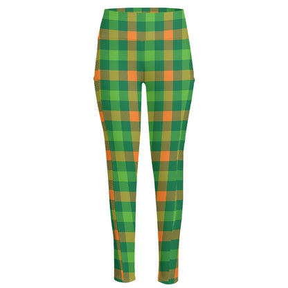 Irish Buffalo Check Pattern Print High-Waisted Pocket Leggings