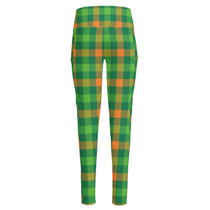 Irish Buffalo Check Pattern Print High-Waisted Pocket Leggings