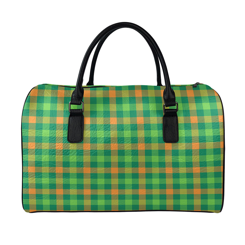Irish Buffalo Check Pattern Print Leather Duffle Bag