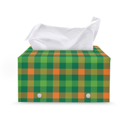 Irish Buffalo Check Pattern Print Leather Tissue Box Cover
