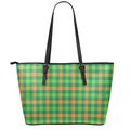 Irish Buffalo Check Pattern Print Leather Tote Bag With Zipper