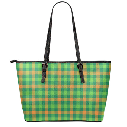 Irish Buffalo Check Pattern Print Leather Tote Bag