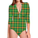Irish Buffalo Check Pattern Print Long Sleeve Swimsuit
