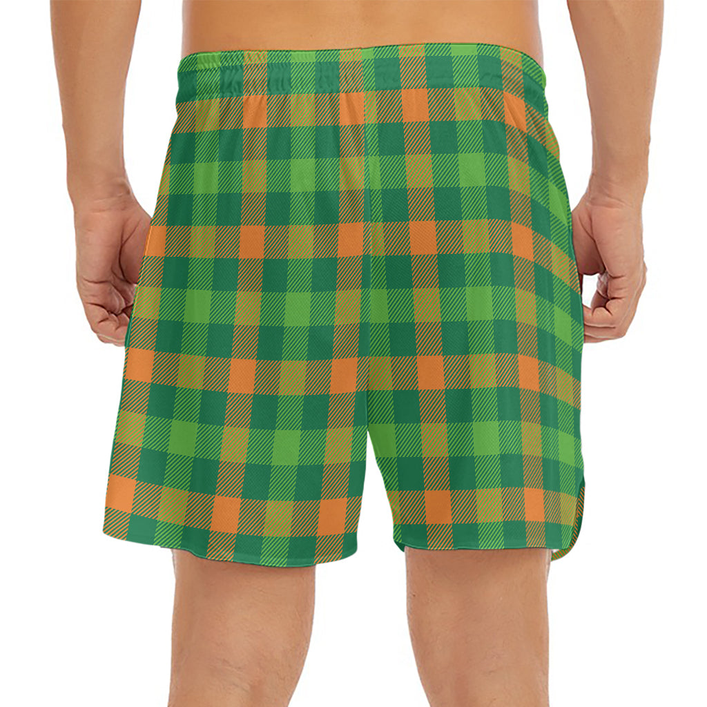 Irish Buffalo Check Pattern Print Men's Split Running Shorts