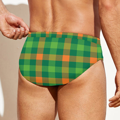 Irish Buffalo Check Pattern Print Men's Swim Briefs