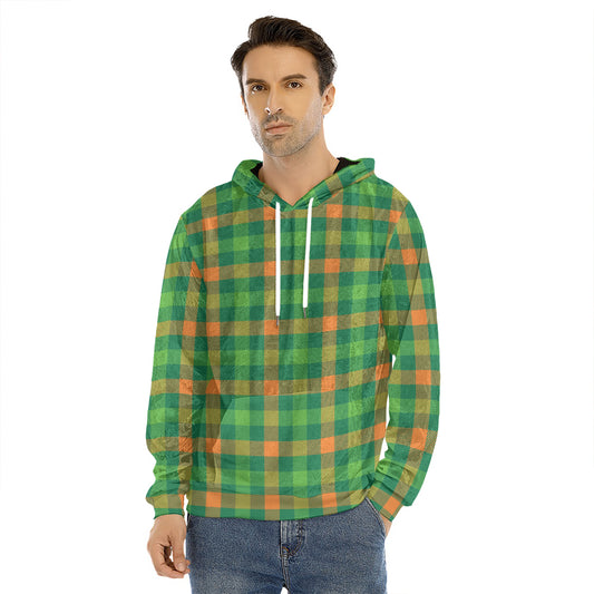 Irish Buffalo Check Pattern Print Men's Velvet Pullover Hoodie