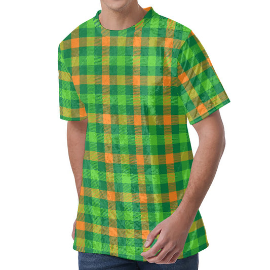 Irish Buffalo Check Pattern Print Men's Velvet T-Shirt