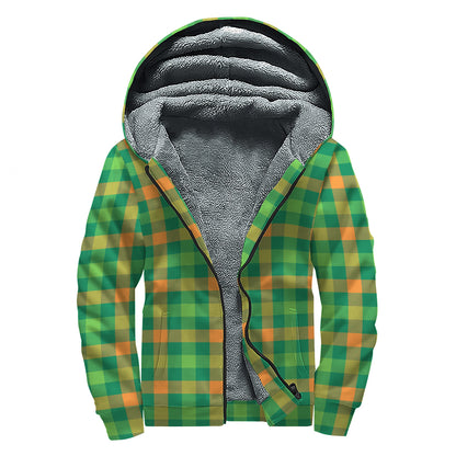 Irish Buffalo Check Pattern Print Sherpa Lined Zip Up Hoodie