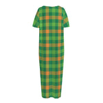 Irish Buffalo Check Pattern Print Short Sleeve Long Nightdress
