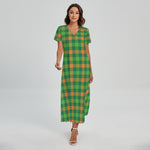 Irish Buffalo Check Pattern Print Short Sleeve Maxi Dress