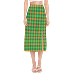Irish Buffalo Check Pattern Print Side Slit Midi Skirt