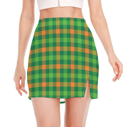 Irish Buffalo Check Pattern Print Side Slit Mini Skirt