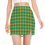 Irish Buffalo Check Pattern Print Side Slit Mini Skirt