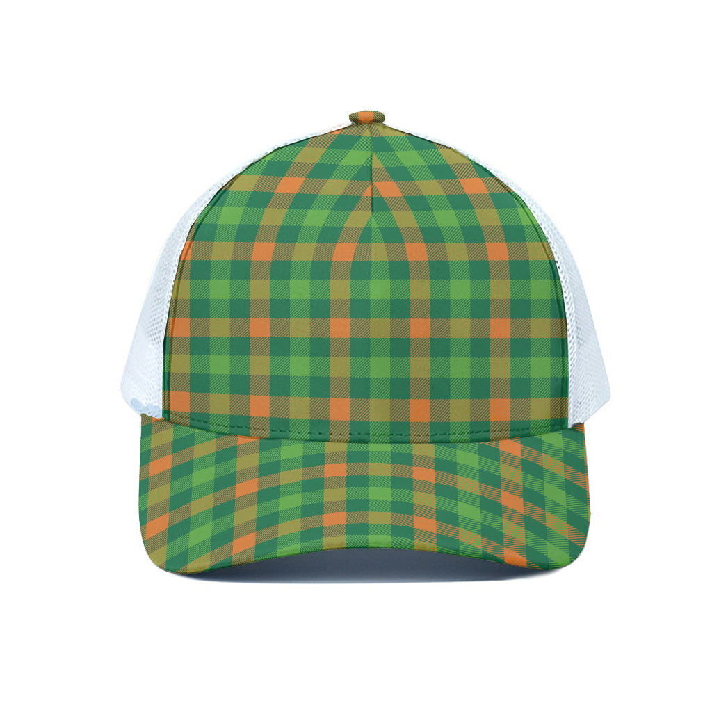 Irish Buffalo Check Pattern Print White Mesh Trucker Cap