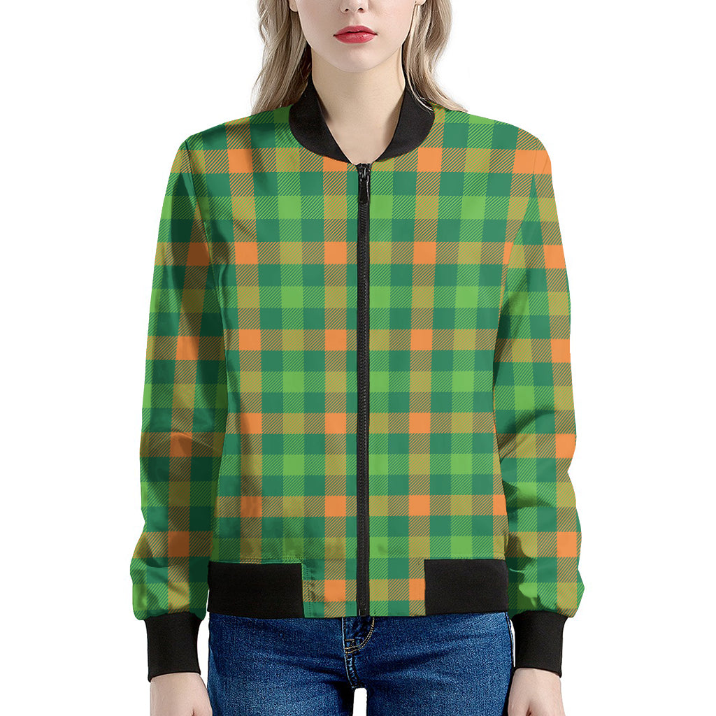 Irish Buffalo Check Pattern Print Women's Bomber Jacket