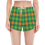 Irish Buffalo Check Pattern Print Women's Split Running Shorts