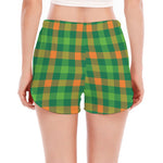 Irish Buffalo Check Pattern Print Women's Split Running Shorts