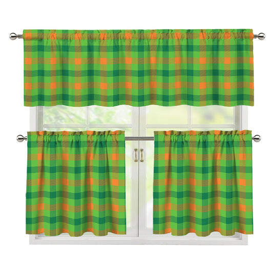 Irish Buffalo Plaid Pattern Print 3 Piece Kitchen Curtains
