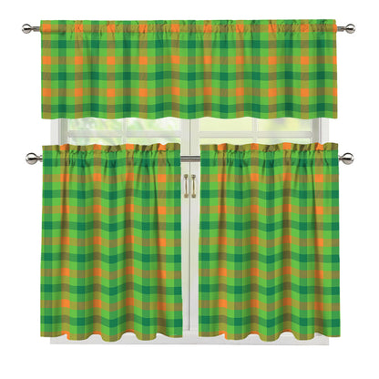 Irish Buffalo Plaid Pattern Print 3 Piece Kitchen Curtains