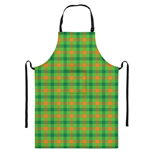 Irish Buffalo Plaid Pattern Print Bib Apron With Pocket