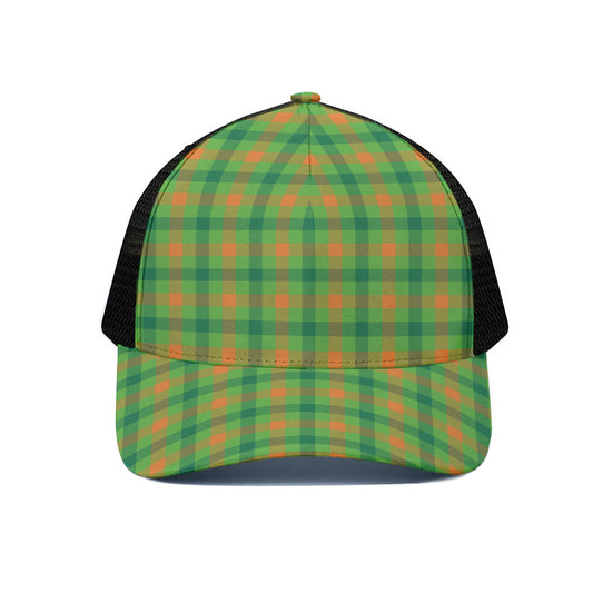 Irish Buffalo Plaid Pattern Print Black Mesh Trucker Cap