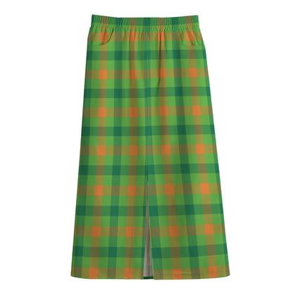 Irish Buffalo Plaid Pattern Print Cotton Front Slit Maxi Skirt
