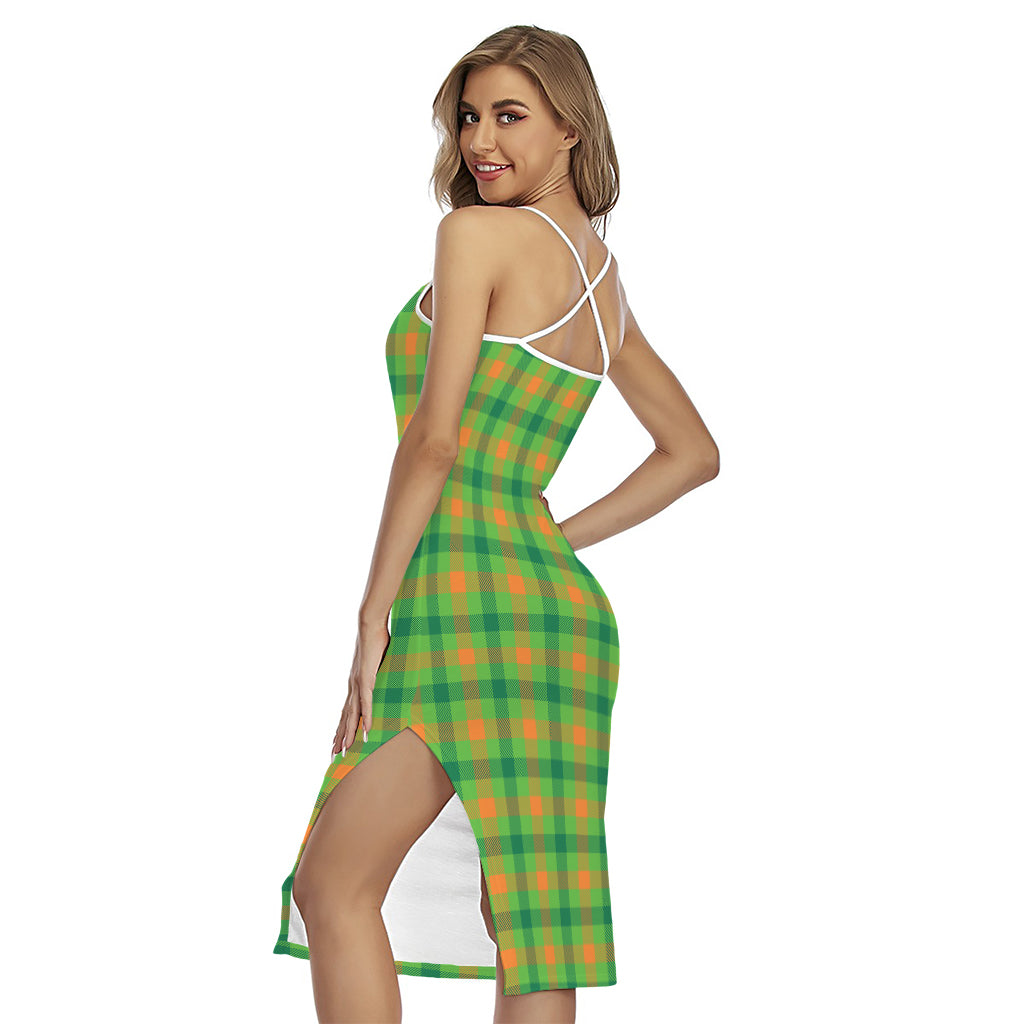 Irish Buffalo Plaid Pattern Print Cross Back Cami Dress