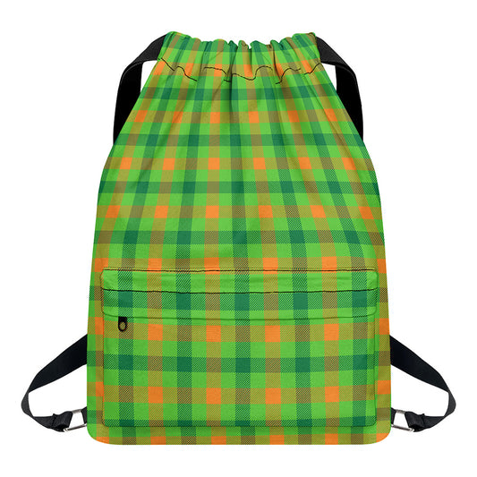 Irish Buffalo Plaid Pattern Print Drawstring Backpack