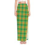 Irish Buffalo Plaid Pattern Print High Slit Maxi Skirt