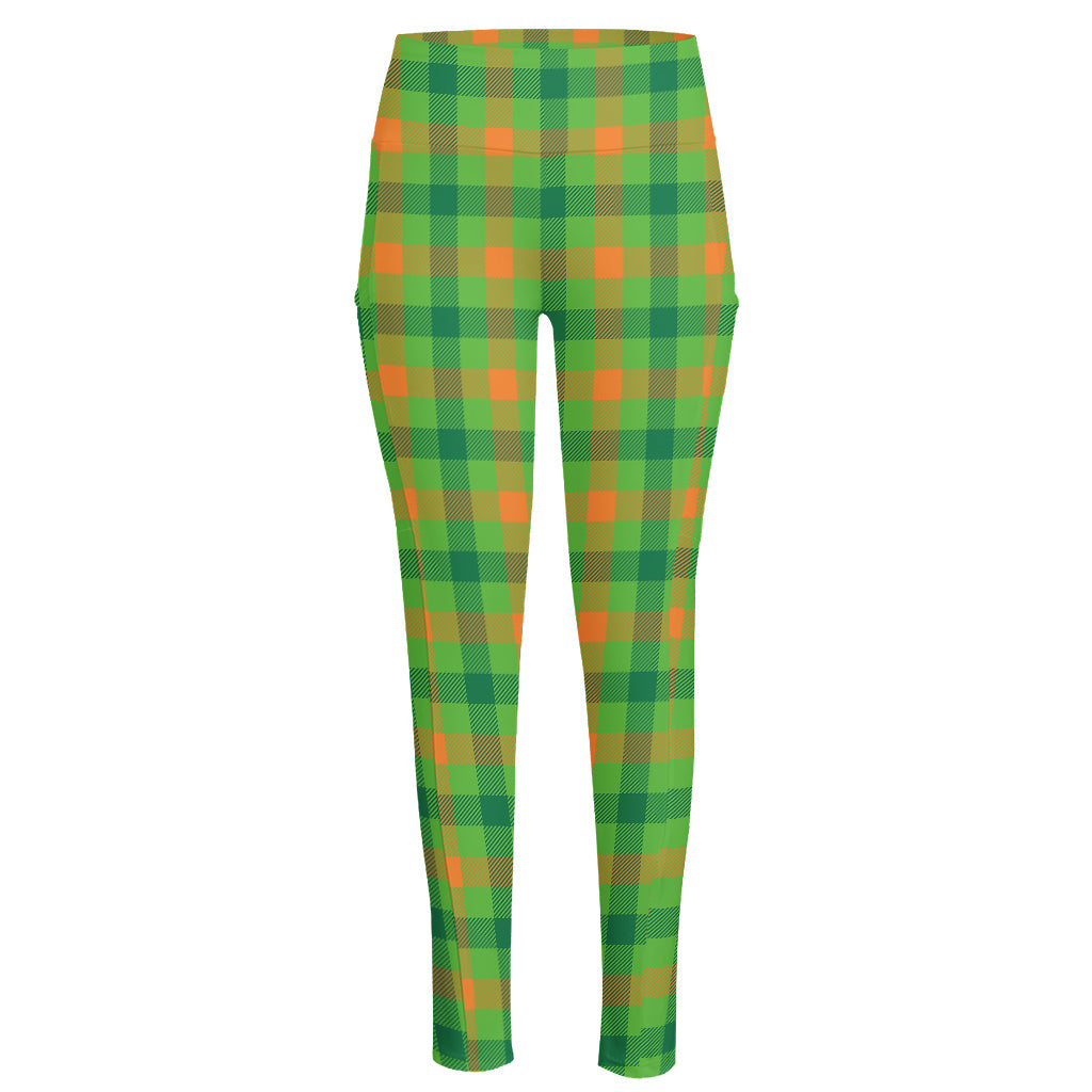 Irish Buffalo Plaid Pattern Print High-Waisted Pocket Leggings