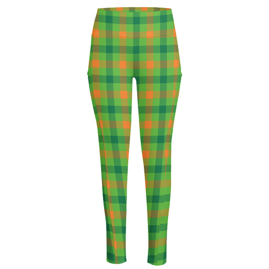 Irish Buffalo Plaid Pattern Print High-Waisted Pocket Leggings