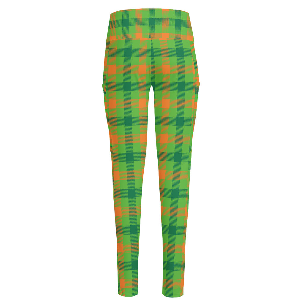 Irish Buffalo Plaid Pattern Print High-Waisted Pocket Leggings