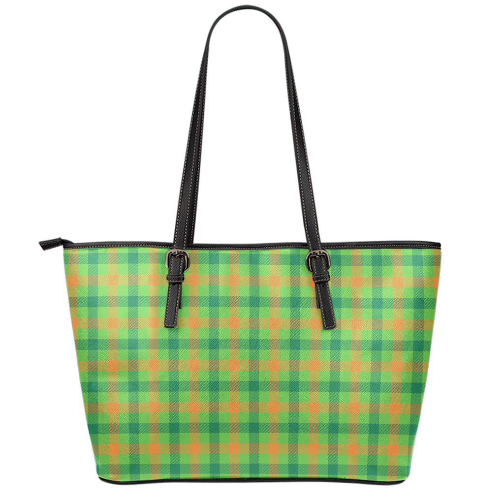 Irish Buffalo Plaid Pattern Print Leather Tote Bag
