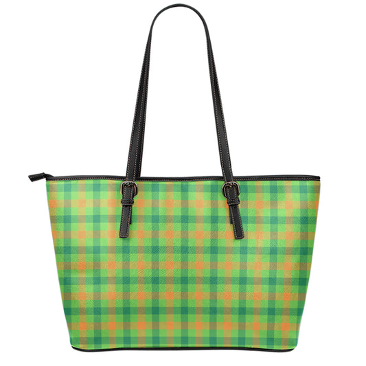 Irish Buffalo Plaid Pattern Print Leather Tote Bag