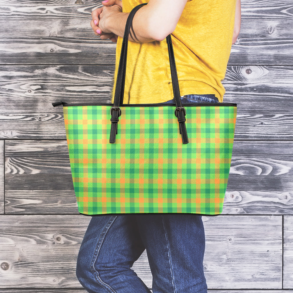 Irish Buffalo Plaid Pattern Print Leather Tote Bag