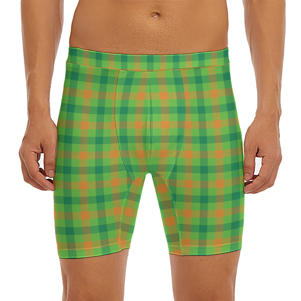 Irish Buffalo Plaid Pattern Print Men's Long Boxer Briefs