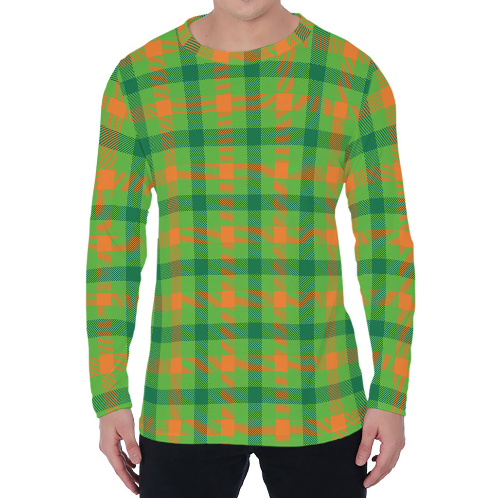 Irish Buffalo Plaid Pattern Print Men's Long Sleeve T-Shirt