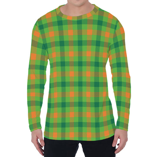 Irish Buffalo Plaid Pattern Print Men's Long Sleeve T-Shirt