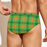 Irish Buffalo Plaid Pattern Print Men's Swim Briefs