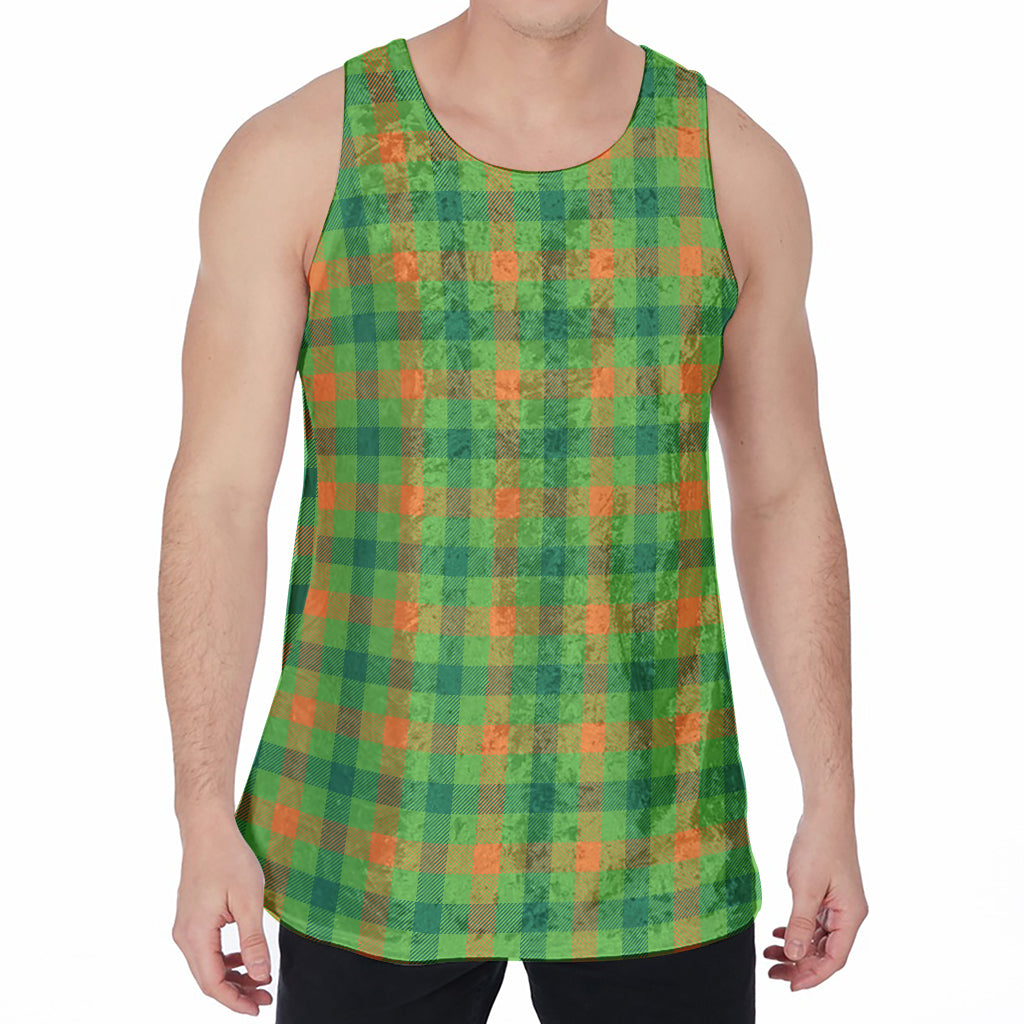 Irish Buffalo Plaid Pattern Print Men's Velvet Tank Top