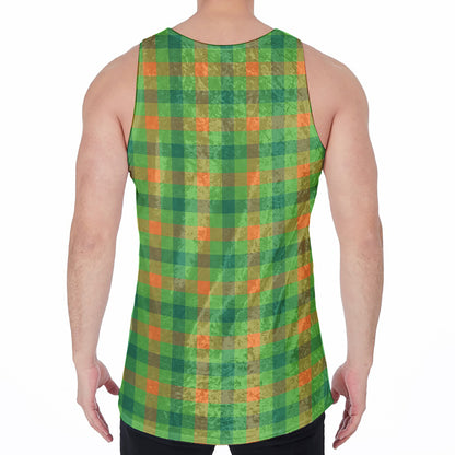 Irish Buffalo Plaid Pattern Print Men's Velvet Tank Top