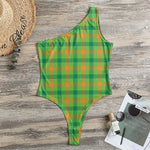 Irish Buffalo Plaid Pattern Print One Shoulder Bodysuit