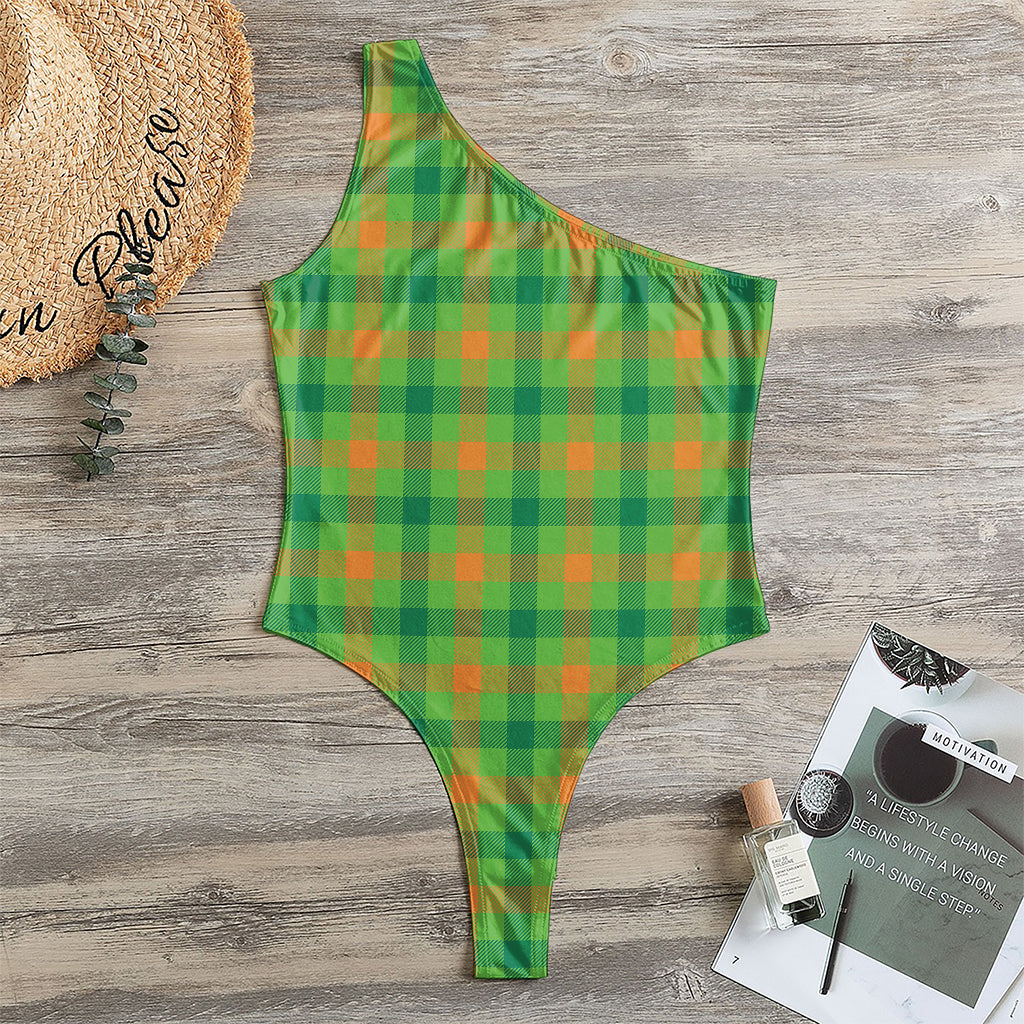 Irish Buffalo Plaid Pattern Print One Shoulder Bodysuit