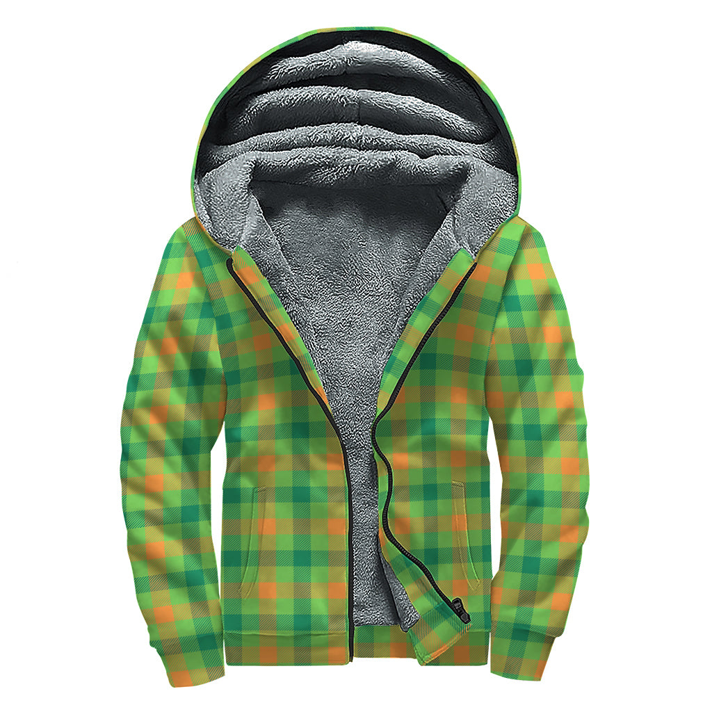 Irish Buffalo Plaid Pattern Print Sherpa Lined Zip Up Hoodie
