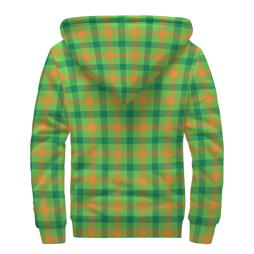Irish Buffalo Plaid Pattern Print Sherpa Lined Zip Up Hoodie