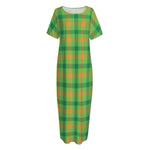 Irish Buffalo Plaid Pattern Print Short Sleeve Long Nightdress