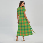 Irish Buffalo Plaid Pattern Print Short Sleeve Maxi Dress