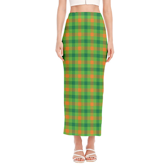Irish Buffalo Plaid Pattern Print Side Slit Maxi Skirt