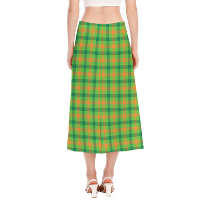 Irish Buffalo Plaid Pattern Print Side Slit Midi Skirt