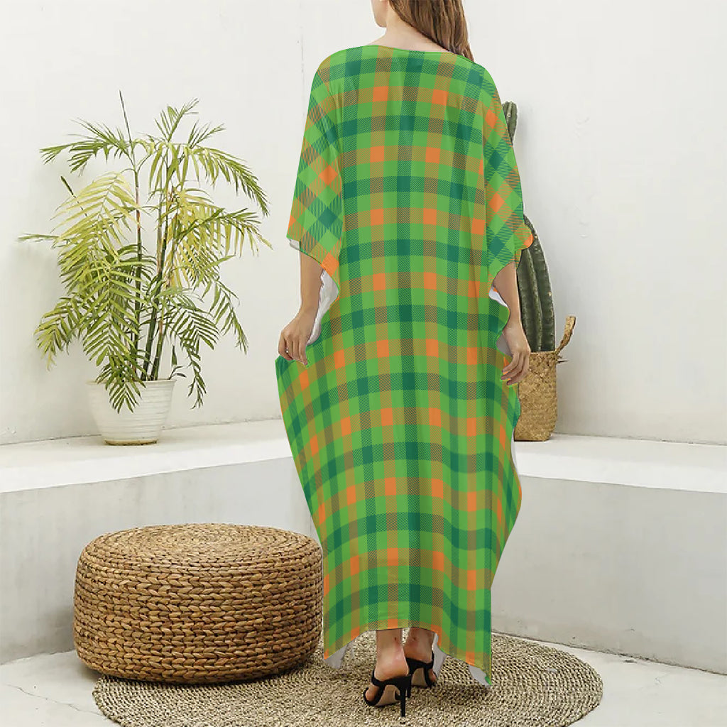 Irish Buffalo Plaid Pattern Print Silk V-Neck Kaftan Dress